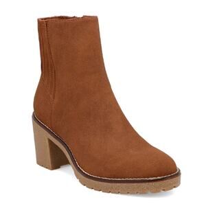 MIA Harlow Lug-Sole Block-Heel Chelsea Booties in Cognac Brown NEW Size 9